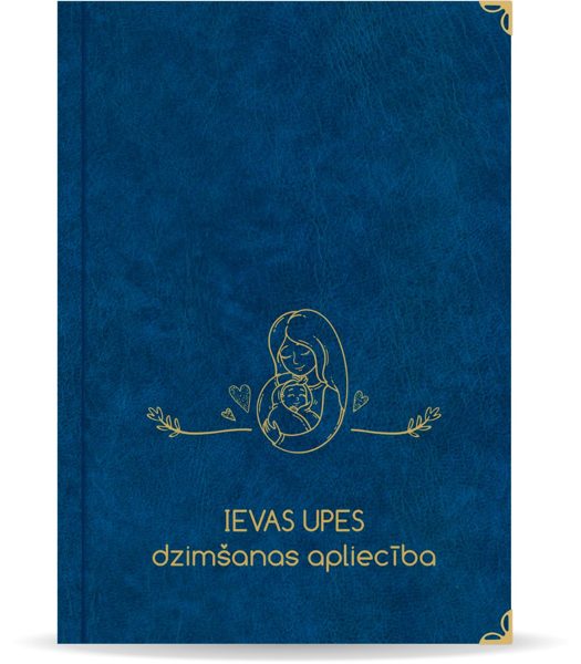 Dzimšanas apliecība "Ieva" ar zelta ornamentu (tumši zila)